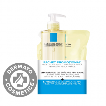 Pachet Ulei de spalare Lipikar AP+ 400ml + Rezerva 400ml, La Roche-Posay