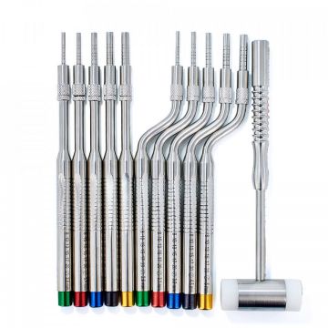 Kit osteotoame 10 buc plus ciocan si cutie de sterilizare
