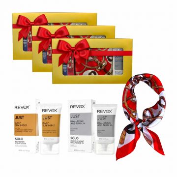 3 x Set Elysa – Ser Revox Hyaluronic Acid 3% 30ml, Crema SPF50 Revox 30ml, Esarfa