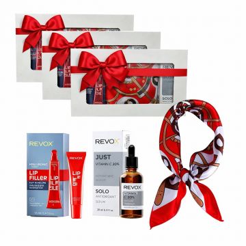 3 x Set Elysa – Ser Revox Vitamin C 20% 30ml, Lip Filler Revox 12ml, Esarfa satinata