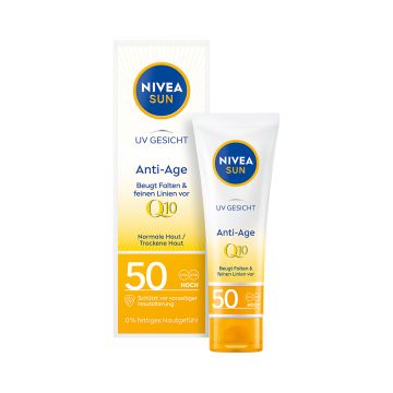 Crema de fata anti-age cu Q10 si protectie solara SPF 50, 50ml, Nivea Sun