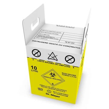 Cutie din carton pentru deșeuri medicale infecțioase, cu sac inclus, 10 L