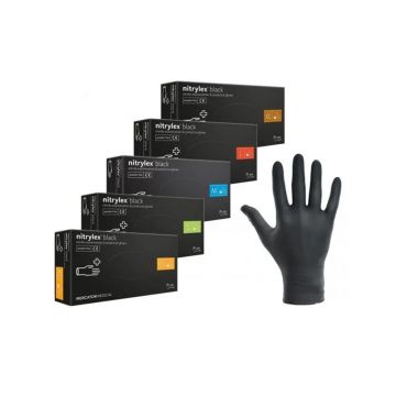 Manusi negre pentru examinare si protectie Nitrylex, 100 buc