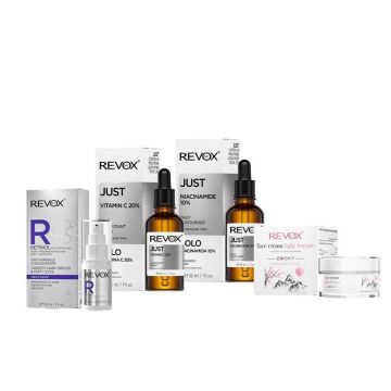 Pachet luminozitate si pete Revox Retinol 30 ml + Vitamin C 20% 30 ml + Niacinamide 10% 30 ml + Light Texture 50 ml