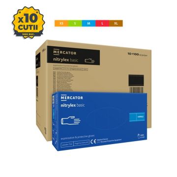 Pachet manusi Nitrylex Basic Blue fara pudra, 10 cutii (1 bax)