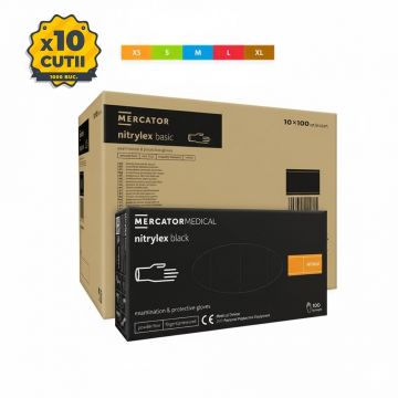 Pachet manusi Nitrylex negre, pentru examinare, 10 cutii (1 bax)