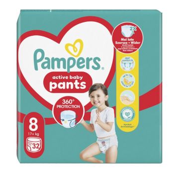 Scutece-chilotel Active Baby Marimea 8 17kg+, 32 bucati, Pampers