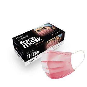 Set 50 masti chirurgicale, 3 straturi, tip IIR, hipoalergenice Dirty Pink