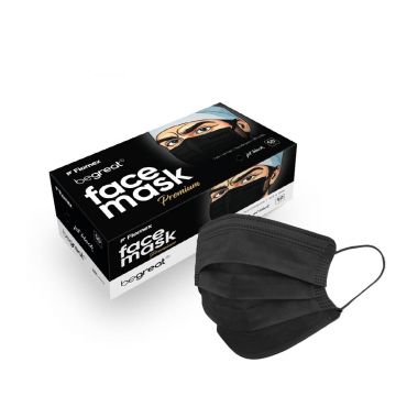 Set 50 masti chirurgicale, 3 straturi, tip IIR, hipoalergenice Jet Black