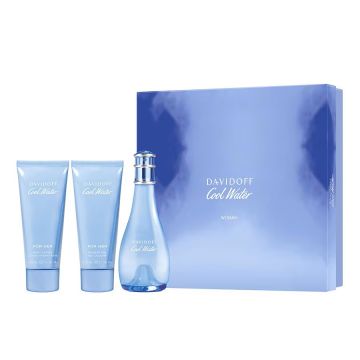 Set Cadou Davidoff Cool Water, Femei, Apa de Toaleta (Continut set: 100 ml Apa de Toaleta + 75 ml Gel de dus + 75 ml Lotiune de corp)