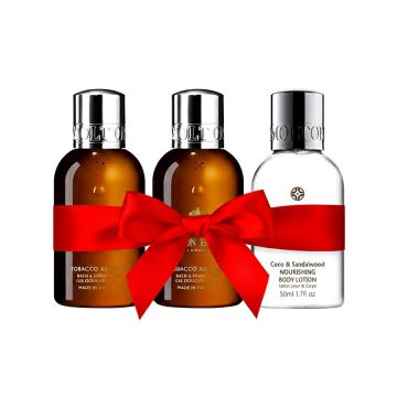 Set cadou Molton Brown Gel de Dus Tobacco Absolute 2×100ml, Lotiune de Corp Coco & Sandalwood 50ml