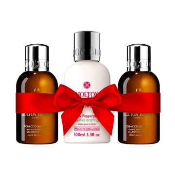 Set cadou Molton Brown Gel de Dus Tobacco Absolute 2×100ml, Lotiune de Corp Pink Pepperpod 100ml