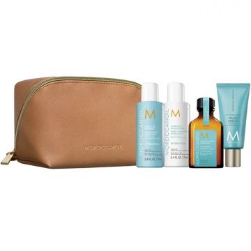 Set Hydration Moroccanoil, Sampon 70ml, Balsam 70 ml, Crema de maini 40 ml, Tratament ulei de par pentru toate tipurile de par 25ml