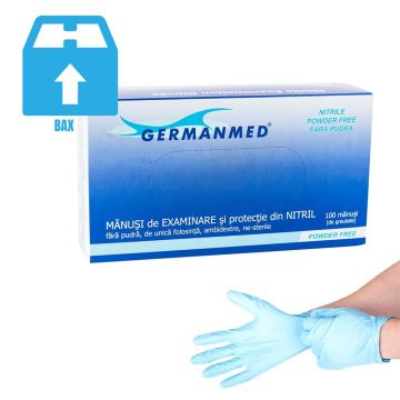 Bax manusi nitril unica folosinta Germanmed, albastre, nepudrate, 1000 buc marimi XS, S, M, L, XL