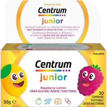Centrum Junior Multivitamină pentru Suportul Nutrițional al Copiilor Lămâie Zmeură 30 tablete masticabile