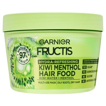 Masca de par hidratanta pentru radacini grase si varfuri despicate Fructis Hair Food Kiwi, 390ml, Garnier