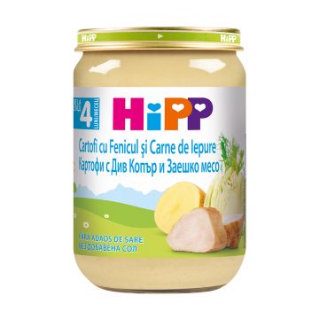 Piure cartofi si fenicul cu iepure +4 luni, 190g, Hipp