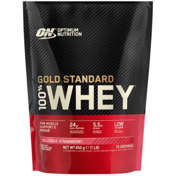 Pudra proteica 100% Whey Gold Standard Capsuni, 450g, Optimum Nutrition