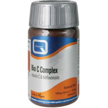 Quest Bio C Complex Vitamin C 500mg & Bioflavonoids Vitamina pentru Întărirea Sistemului Imunitar, Pielea & Acțiune Antioxidantă 500mg 90 Tablete