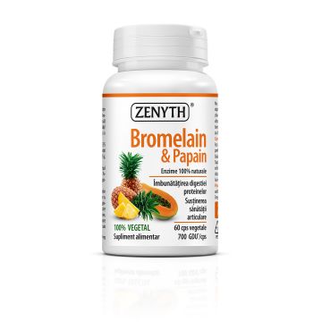 Bromelain  Papain - enzime naturale pentru digestie, inflamatie si recuperare   60 cps
