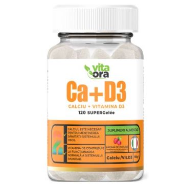 Calciu  + D3 super gelee aroma zmeura  120 jeleuri Vita Ora