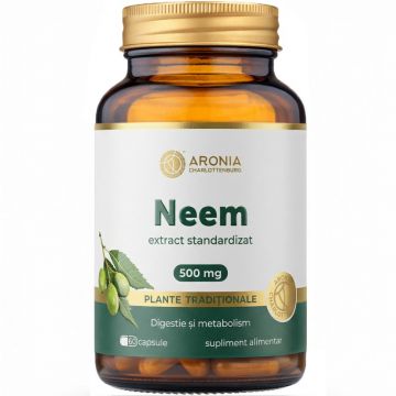 Neem 500 mg - 60 capsule cu extract concentrat din fructe de Neem pentru sustinerea digestiei, imunitatii si sanatatii pielii