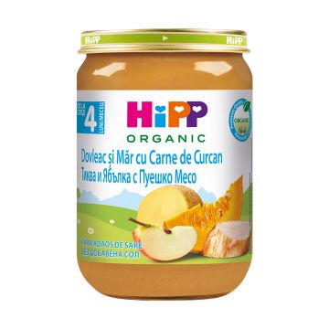Piure Bio dovleac si mar cu carne de curcan +4 luni, 190g, Hipp