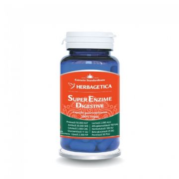 Super Enzime Digestive ( Formula complexa cu 10 enzime digestive, 4 extracte fitoterapice si un prebiotic)   30 cps