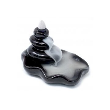 Suport fantana de fum curgator, 3 pietre Zen simbol al relaxarii, Negru