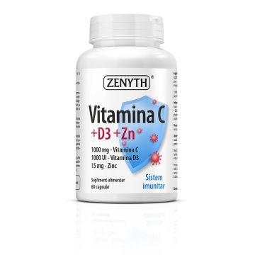 Vitamina C +D3 +Zn (Imunitate si reducerea simptomelor in infectii virale respiratorii.)   60 cps