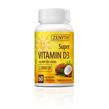 Vitamina D3, 2000 UI, ( cu ulei de cocos MCT)   60 cps