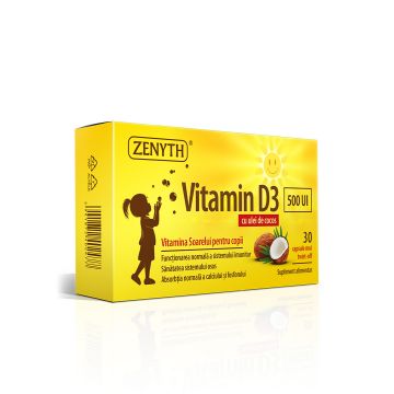 Vitamina D3 500 UI pentru copii   30 cps(in ulei de cocos MCT, absorbtie superioara)