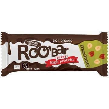 Baton proteic cu alune de padure invelit in ciocolata Bio, 40g, Roobar