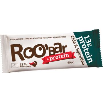 Baton proteic cu chia si spirulina raw Bio, 60g, Roobar