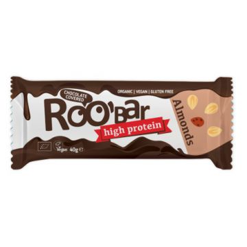 Baton proteic cu migdale invelit in ciocolata Bio, 40g, Roobar