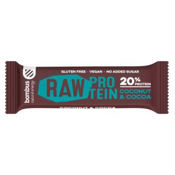 Baton proteic cu nuca de cocos si cacao 20% proteine Raw Protein, 50g, Bombus