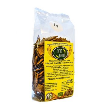 Biscuiti integrali cu seminte de in Bio, 200g, Ecomania