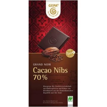 Ciocolata amaruie cu 70% cacao, 100g, Gepa