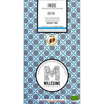 Ciocolata belgiana artizanala neagra 74% Inde, 70g, Millesime Chocolat