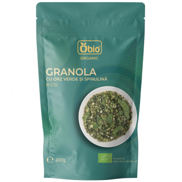 Granola cu orz verde si spirulina bio, 200g, Obio