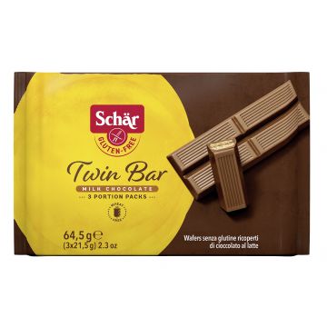 Napolitane invelite in ciocolata fara gluten Twin Bar, 3 x 21.5g, Schar