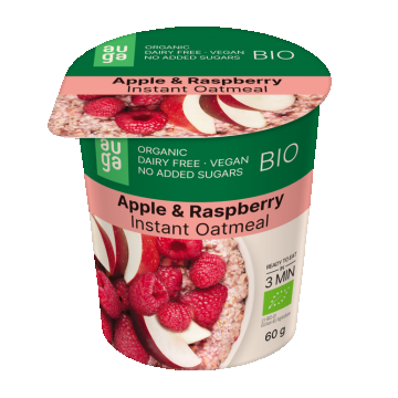 Porridge din ovaz integral cu mar si zmeura Bio, 60g, Auga