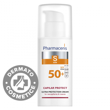 Crema de fata cu protectie solara SPF50+ pentru piele sensibila si rozacee Capilar Protect S, 50ml, Pharmaceris