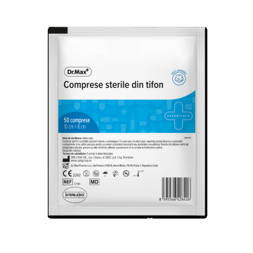 Dr. Max Comprese sterile din tifon 10 cm × 8 cm, 50 bucati
