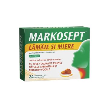Markosept cu aroma de lamaie si miere, 24 comprimate moi pentru supt, Fiterman