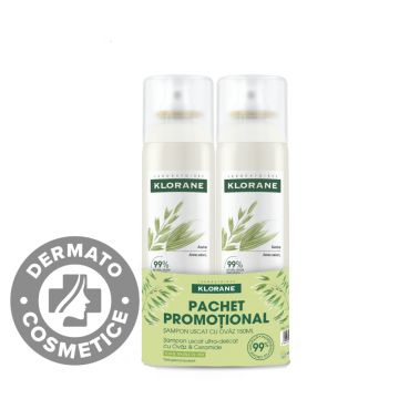 Pachet sampon uscat cu lapte de ovaz, 2 x 150ml, Klorane