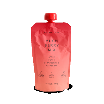 Piure pasteurizat din fructe cu mere piersici capsuni si zmeura, 180g, Nutrino Lab