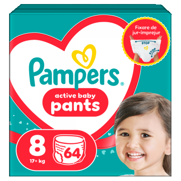 Scutece-chilotel Active Baby Pants Mega Box Marimea 8 pentru +17kg, 64 bucati, Pampers