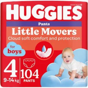 Scutece chilotel Little Movers Pants Mega marimea 4 pentru fete intre 9-14 kg, 104 bucati, Huggies