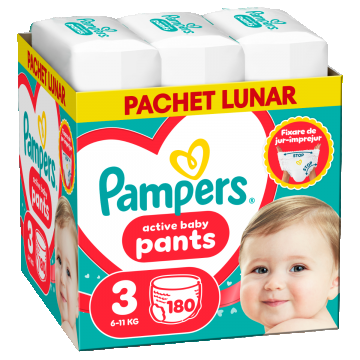Scutece-chilotel Pants XXL Box Marimea 3 pentru 6-11 kg, 180 bucati, Pampers